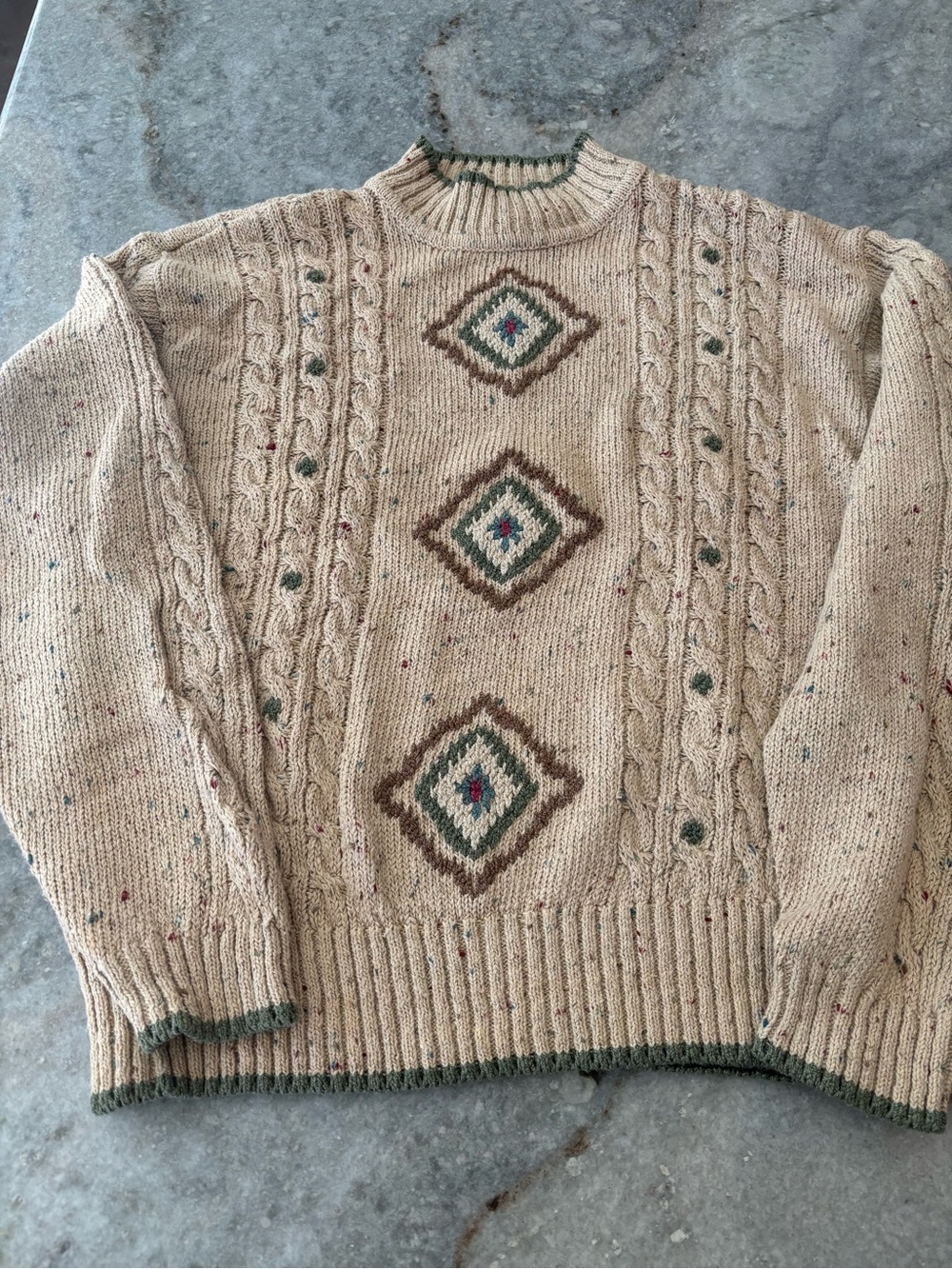 Vintage Liz Wear Chunky Cable Knit Diamond Pattern Grandma Sweater Size L